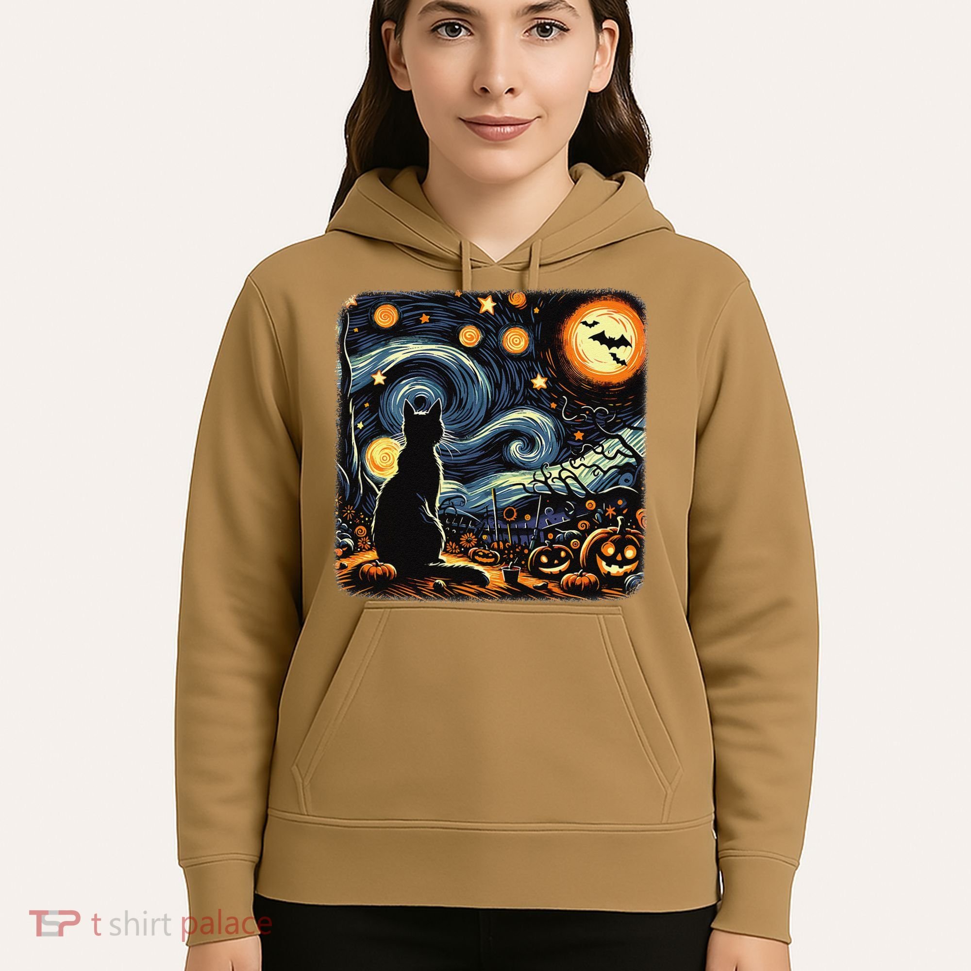 Halloween Van Gogh Starry Night Black Cat Pumpkins Bats Hoodie