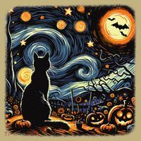 Halloween Van Gogh Starry Night Black Cat Pumpkins Bats Sweatshirt thumb 2