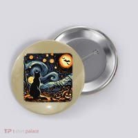 Halloween Van Gogh Starry Night Black Cat Pumpkins Bats Button thumb 0