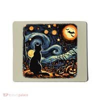 Halloween Van Gogh Starry Night Black Cat Pumpkins Bats Mousepad thumb 0