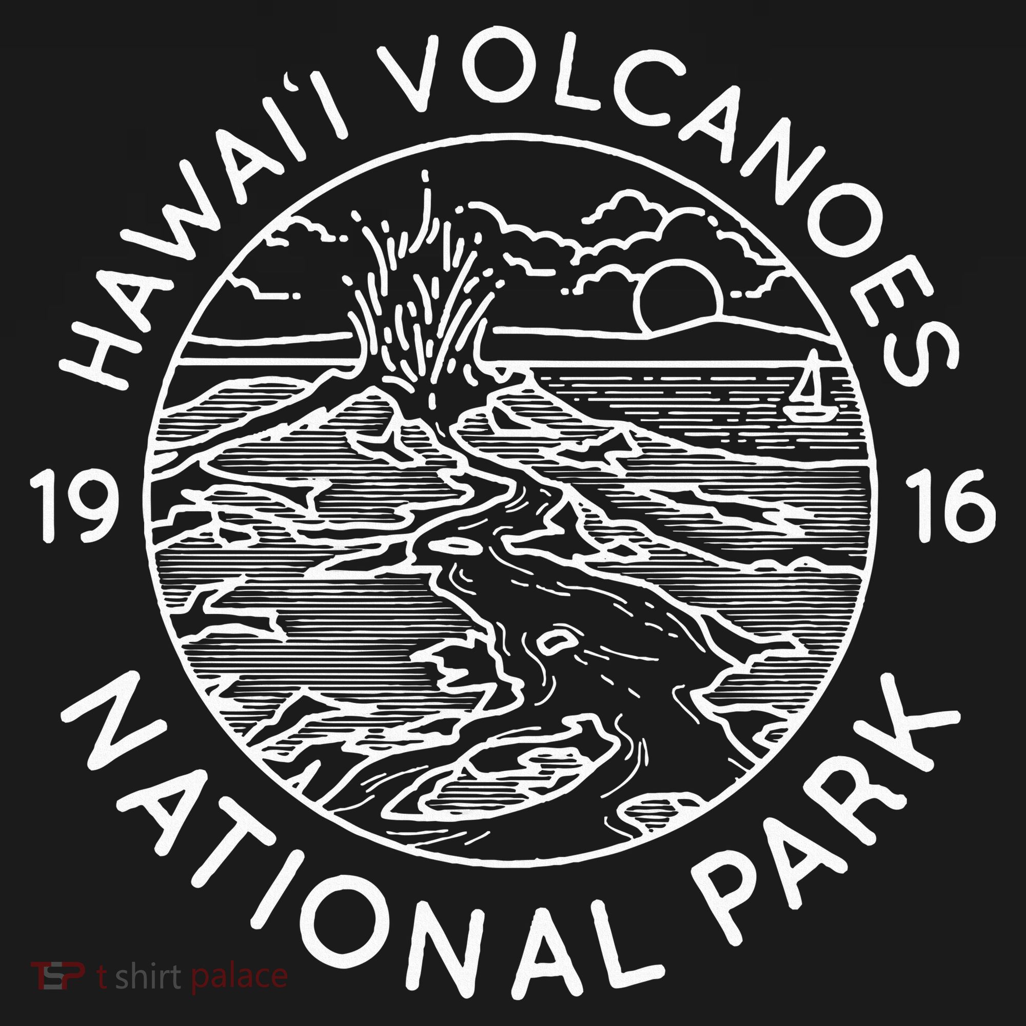 Hawaii Volcanoes National Park Cool White Line Art Outdoor T-Shirt