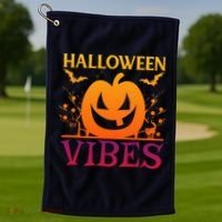 Halloween Vibes Pumpkin Halloween Quote Golf Towel thumb 1