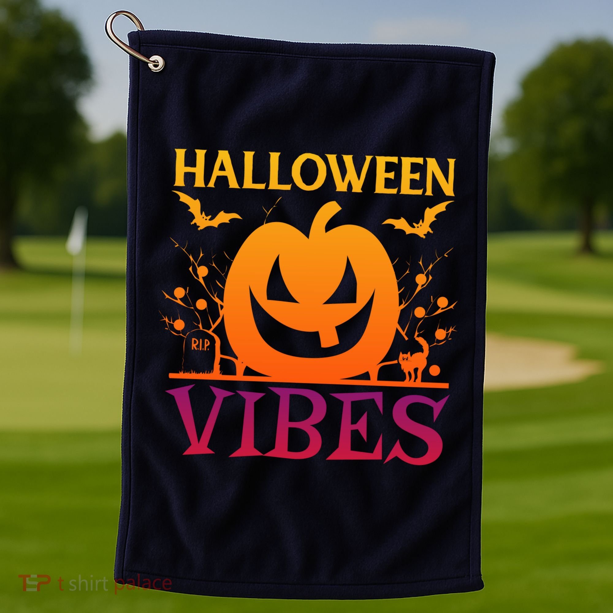Halloween Vibes Pumpkin Halloween Quote Golf Towel
