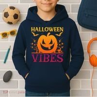 Halloween Vibes Pumpkin Halloween Quote Kids Hoodie thumb 2