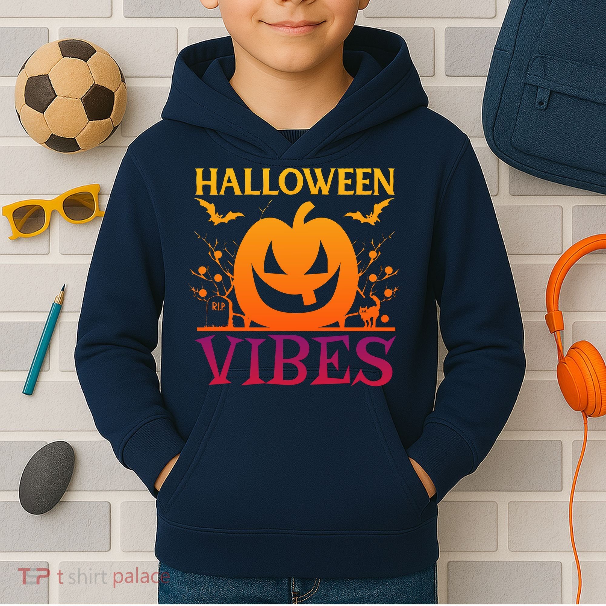 Halloween Vibes Pumpkin Halloween Quote Kids Hoodie