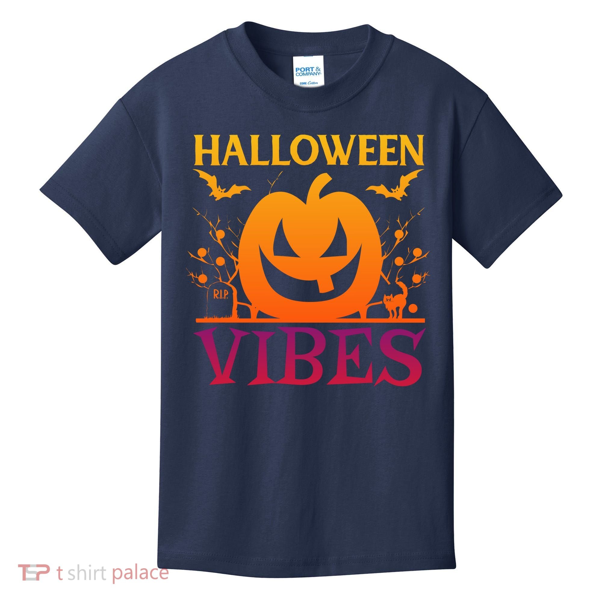 Halloween Vibes Pumpkin Halloween Quote Kids T-Shirt
