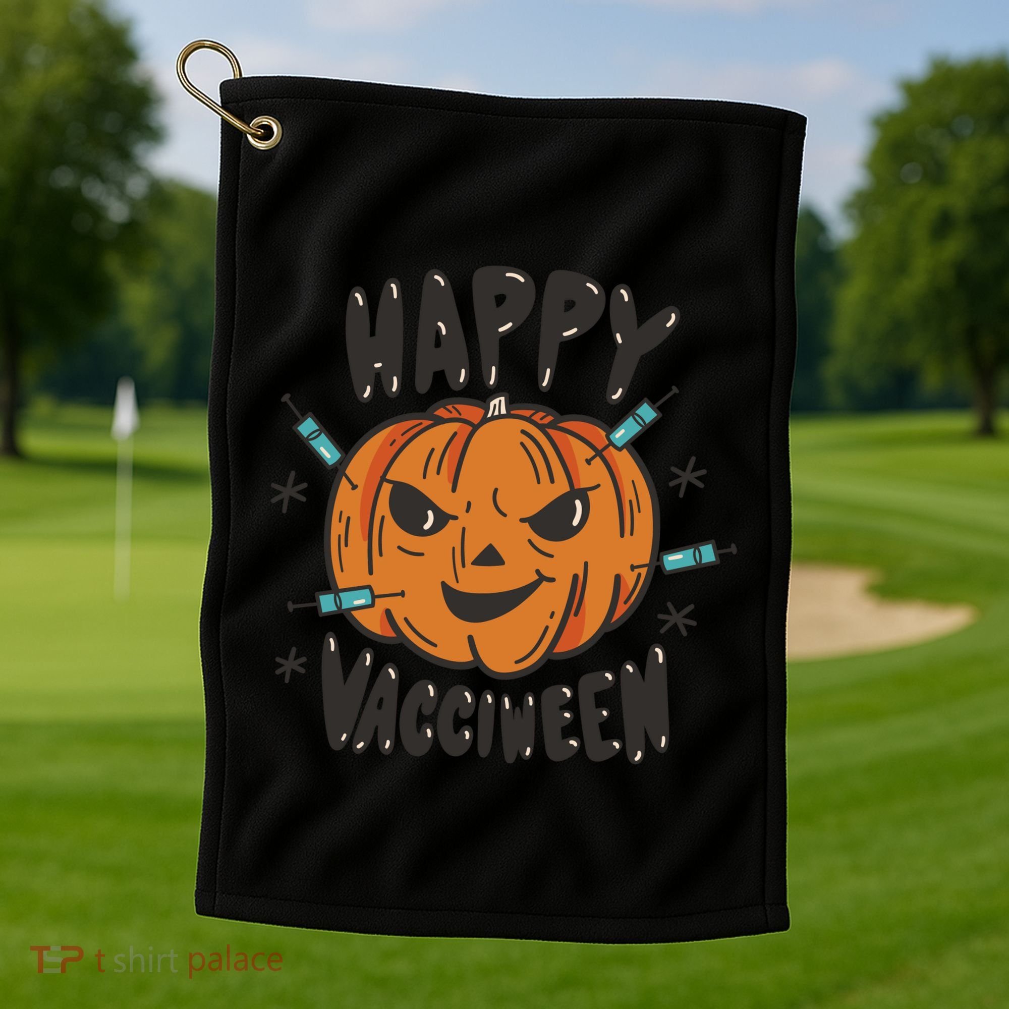 Happy Vacciween Pumpkin Golf Towel