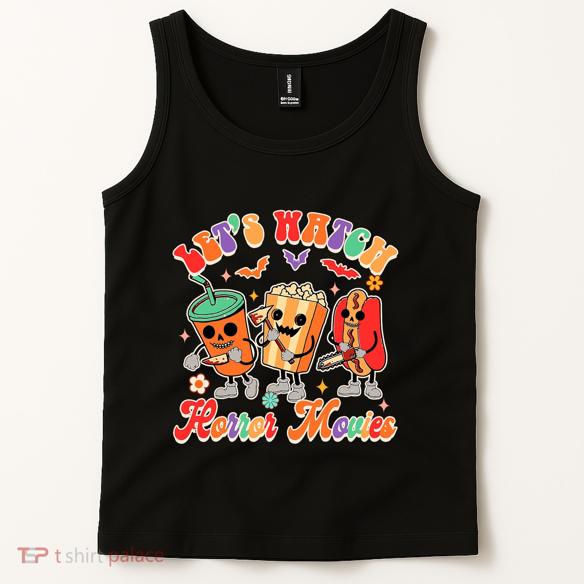 Halloween Vibes Spooky Vibes Funny Lets Watch Horror Movies Tank Top