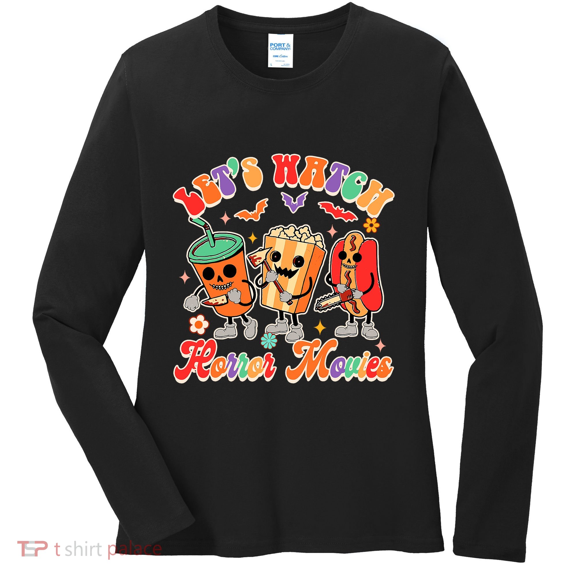 Halloween Vibes Spooky Vibes Funny Lets Watch Horror Movies Women's Long Sleeve Shirt