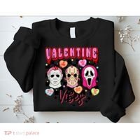 Horror ValentinesRetro Valentine’S Day Valentine Vibes Sweatshirt thumb 2