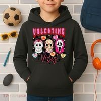 Horror ValentinesRetro Valentine’S Day Valentine Vibes Kids Hoodie thumb 2