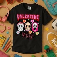 Horror ValentinesRetro Valentine’S Day Valentine Vibes Kids T-Shirt thumb 3