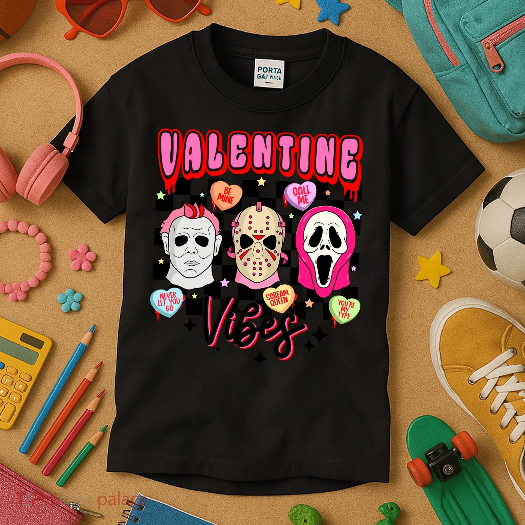 Horror ValentinesRetro Valentine’S Day Valentine Vibes Kids T-Shirt