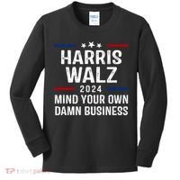 Harris Walz 2024 Mind Your Own Damn Business Kids Long Sleeve Shirt thumb 0