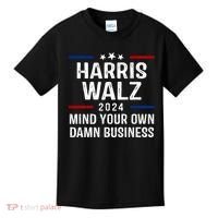 Harris Walz 2024 Mind Your Own Damn Business Kids T-Shirt thumb 0