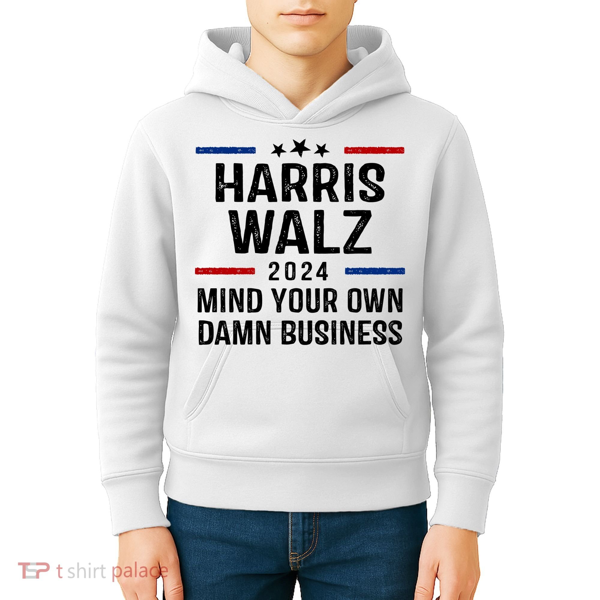 Harris Walz 2024 Mind Your Own Damn Business Kids Hoodie