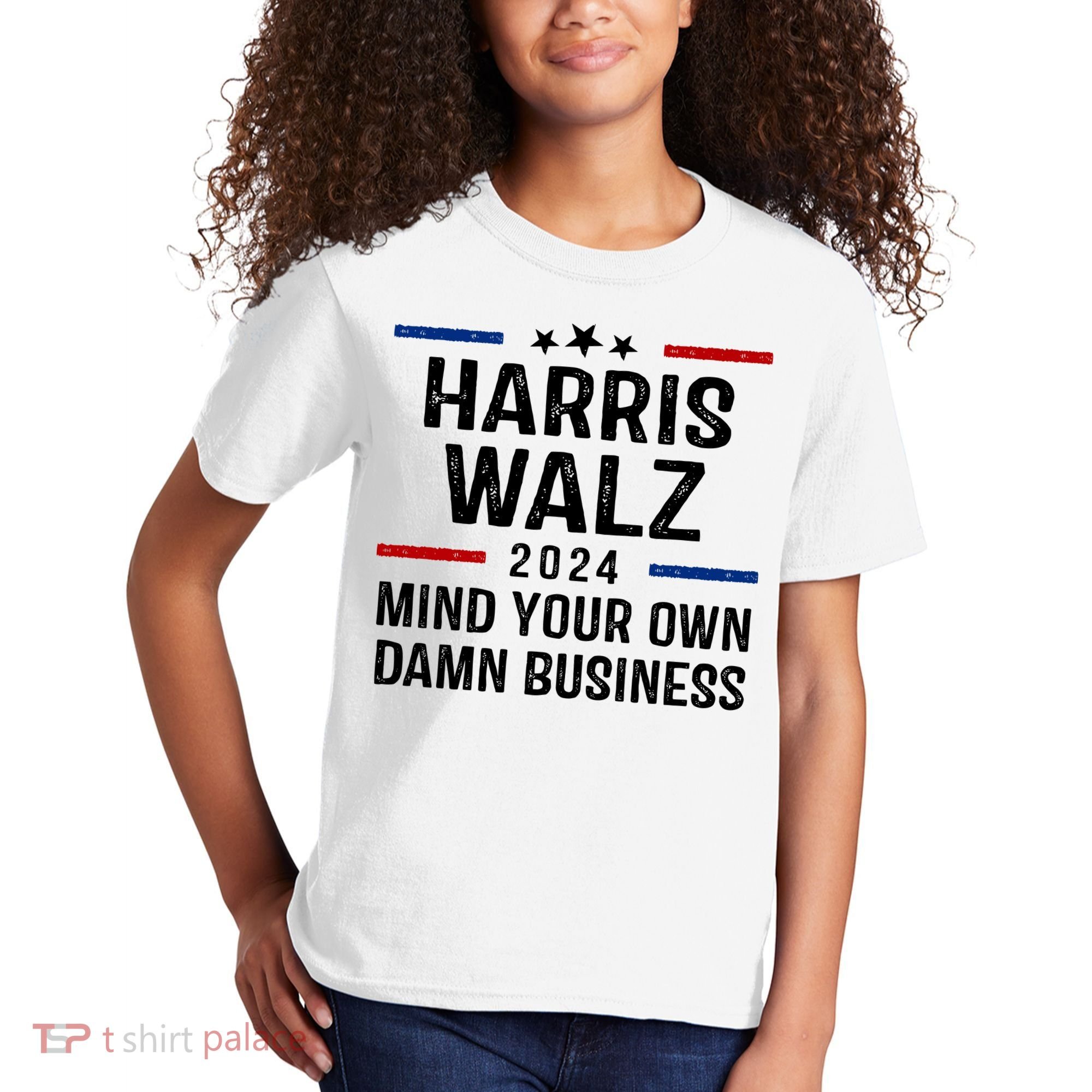 Harris Walz 2024 Mind Your Own Damn Business Kids T-Shirt