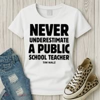 Harris Walz 2024 Never Underestimate A Public School Teacher Women's T-Shirt thumb 3