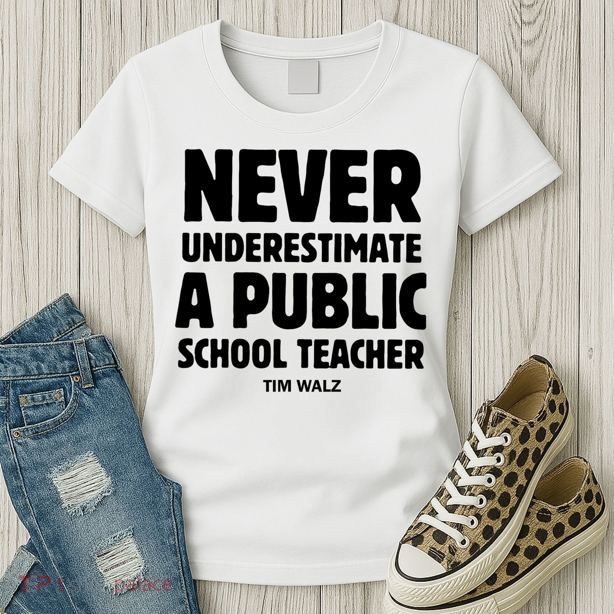 Harris Walz 2024 Never Underestimate A Public School Teacher Women's T-Shirt