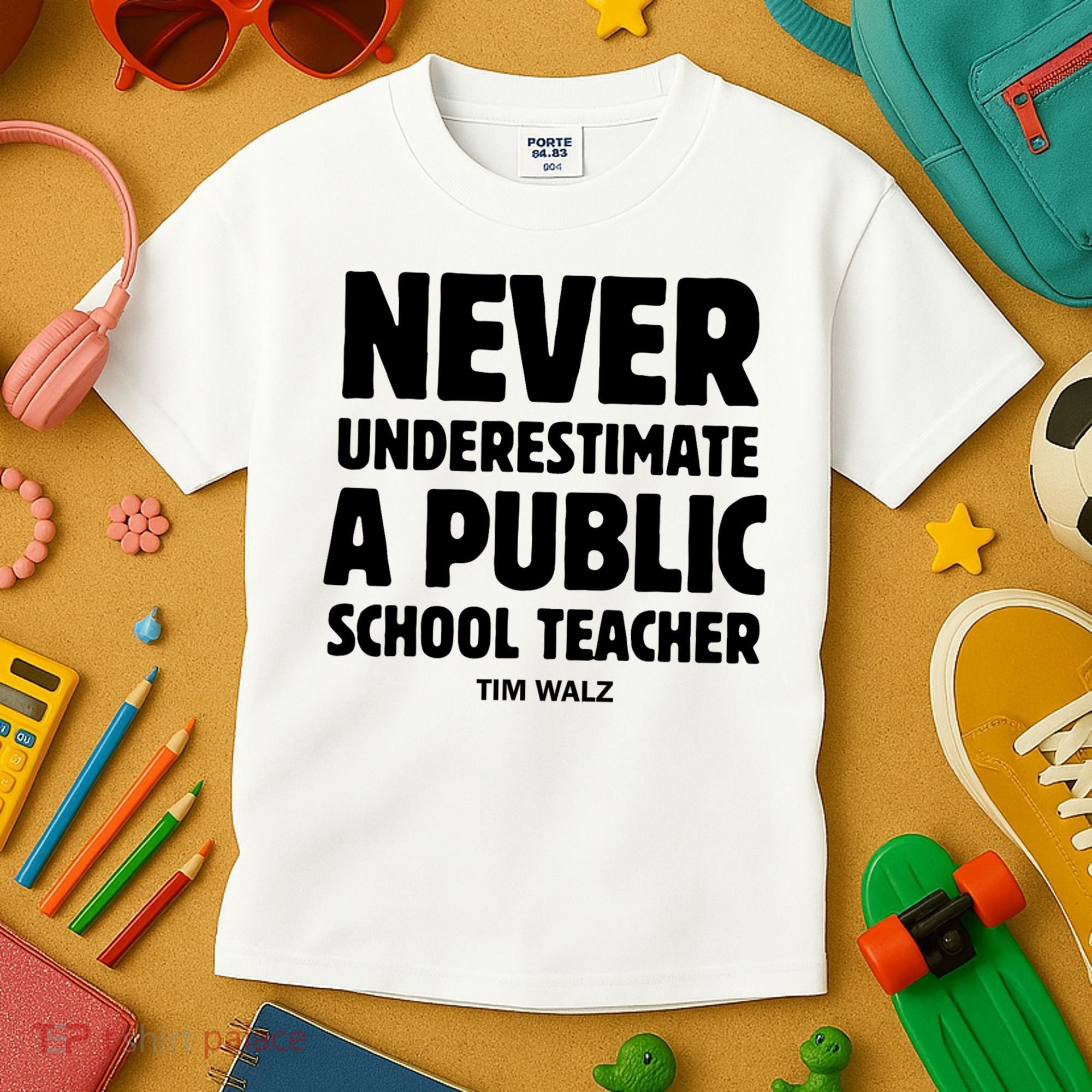 Harris Walz 2024 Never Underestimate A Public School Teacher Kids T-Shirt