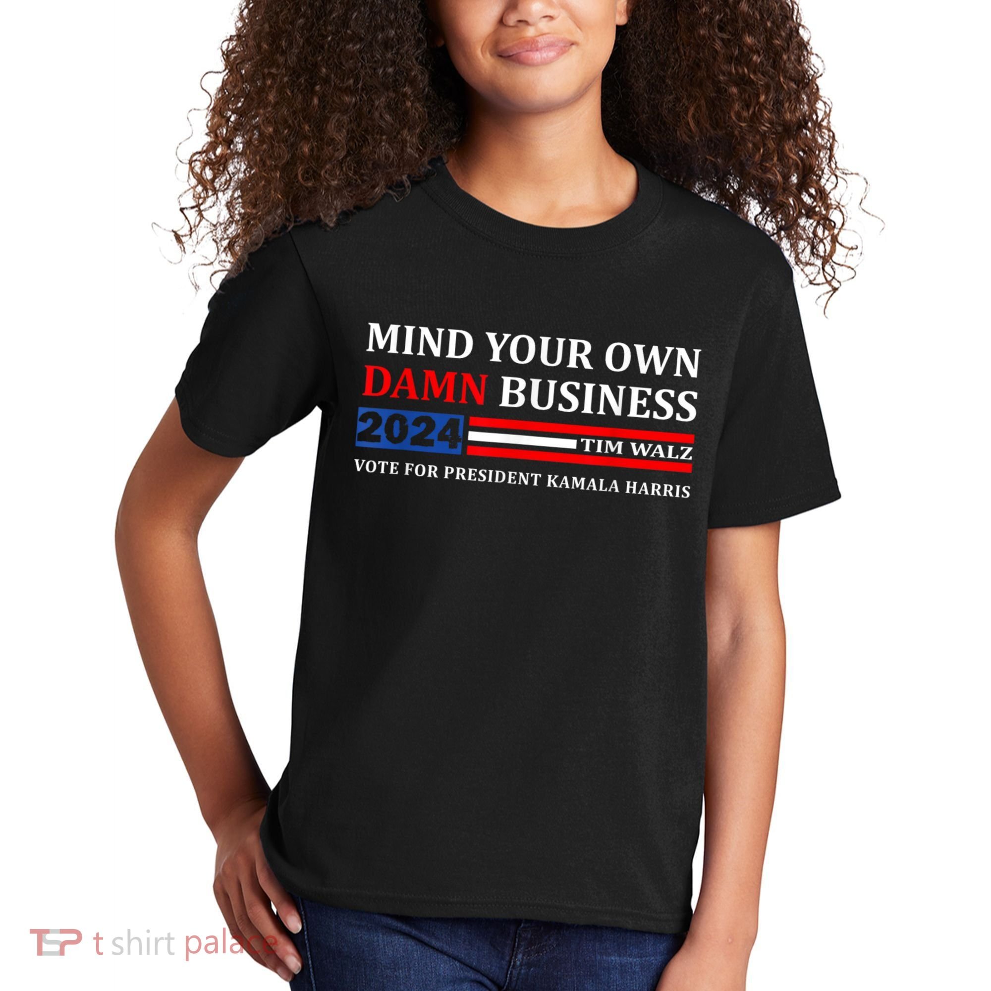 Harris Walz 2024 Mind Your Own Damn Business Kids T-Shirt