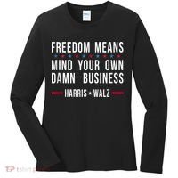 Harris Walz 2024 Mind Your Own Damn Business Women's Long Sleeve Shirt thumb 0