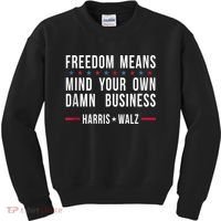Harris Walz 2024 Mind Your Own Damn Business Kids Sweatshirt thumb 0