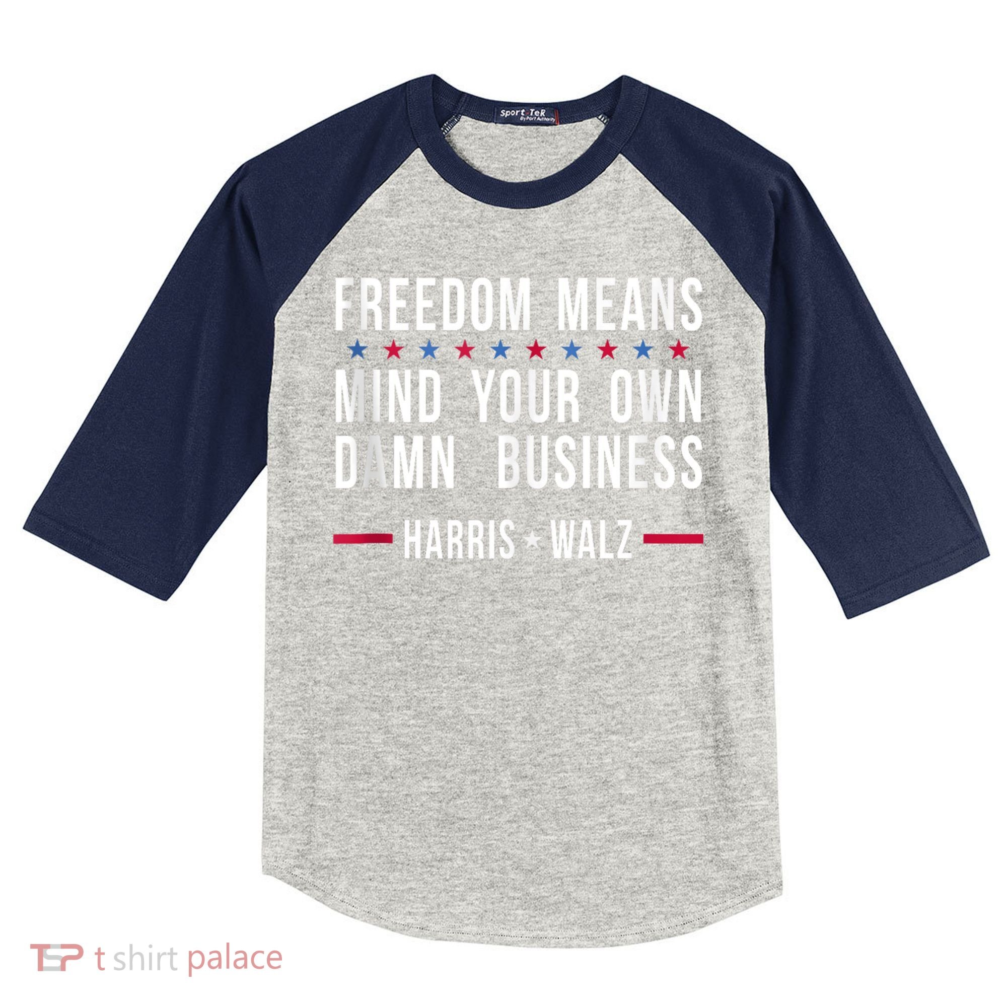 Harris Walz 2024 Mind Your Own Damn Business Kids Colorblock Raglan Jersey