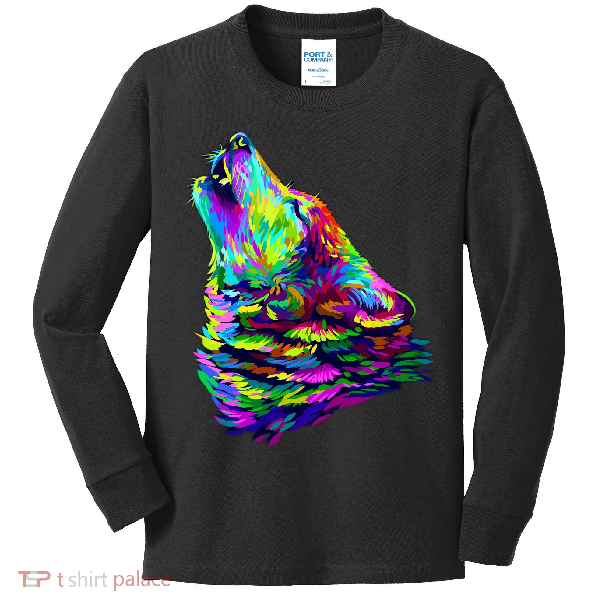 Howling Wolf Abstract Kids Long Sleeve Shirt