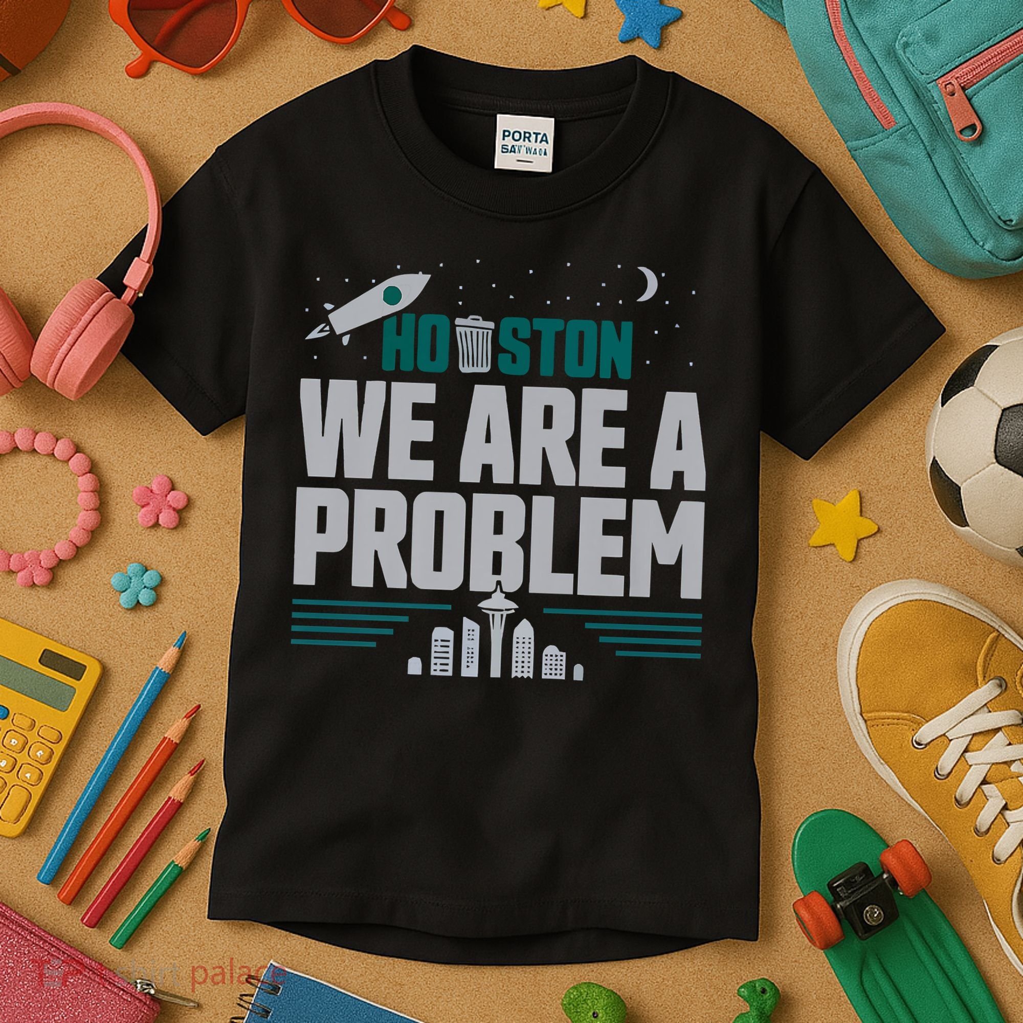 Houston We Are A Problem Baseball Seattle Sports Fan Gear Kids T-Shirt