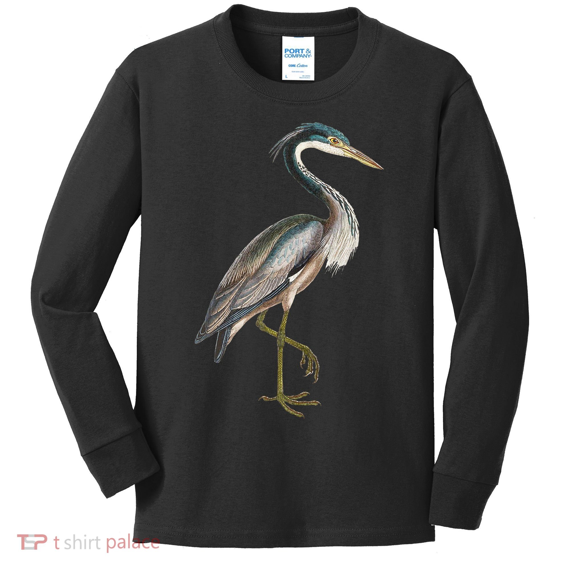 Heron Water Bird Lover Blue Heron Coastal Birds Kids Long Sleeve Shirt