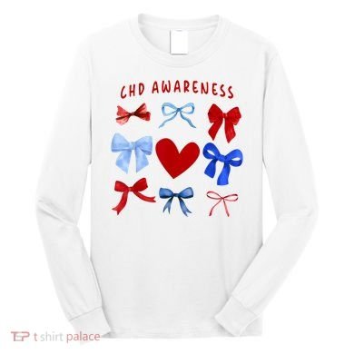 Heart Warrior Chd Awareness Heart Disease Coquette Bow Long Sleeve Shirt