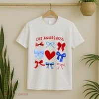 Heart Warrior Chd Awareness Heart Disease Coquette Bow T-Shirt thumb 2
