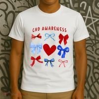 Heart Warrior Chd Awareness Heart Disease Coquette Bow T-Shirt thumb 3