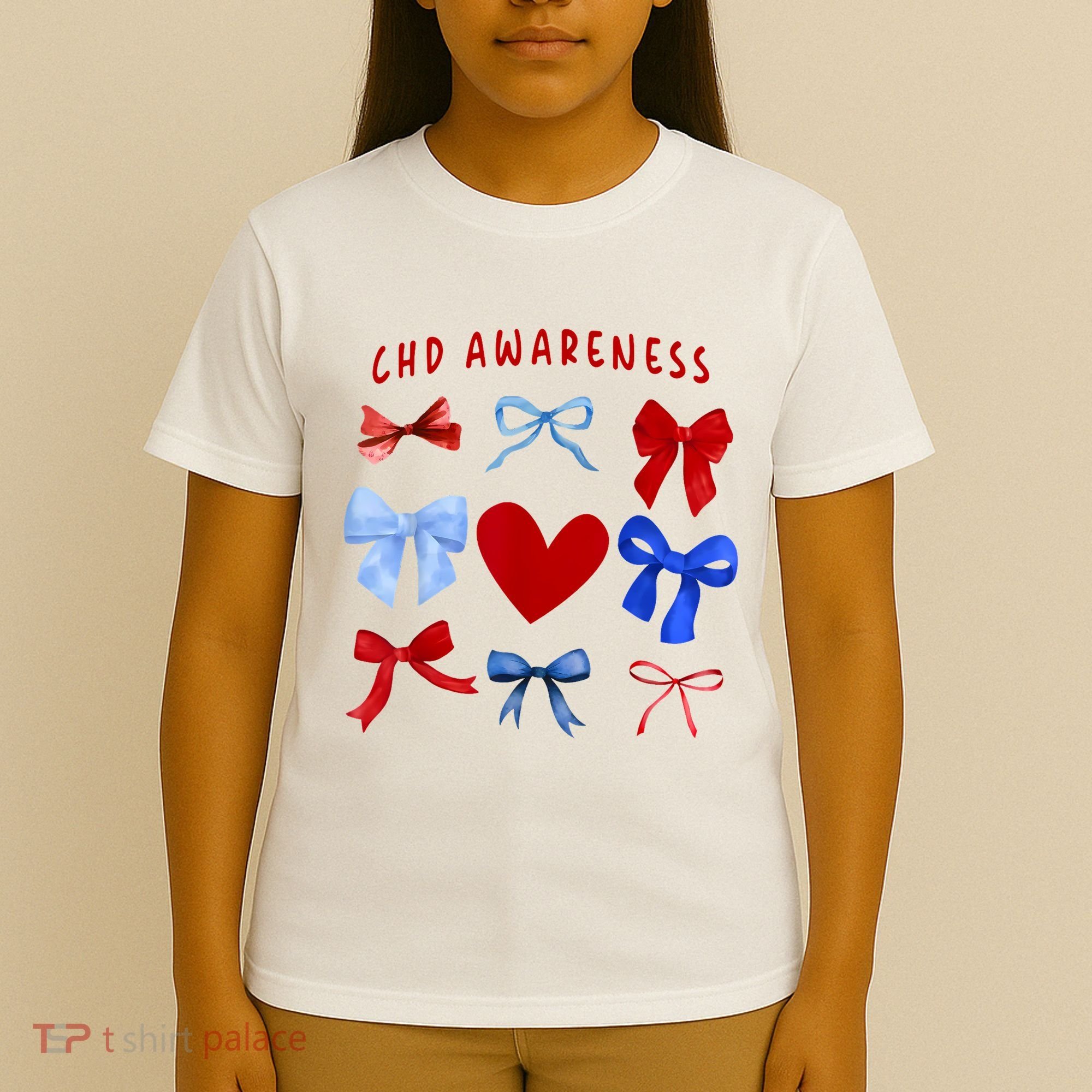 Heart Warrior Chd Awareness Heart Disease Coquette Bow T-Shirt