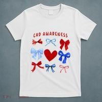 Heart Warrior Chd Awareness Heart Disease Coquette Bow T-Shirt thumb 5