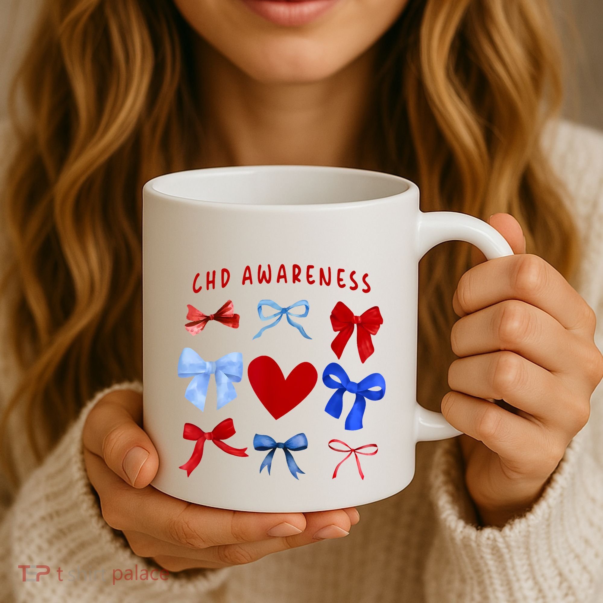 Heart Warrior Chd Awareness Heart Disease Coquette Bow Coffee Mug