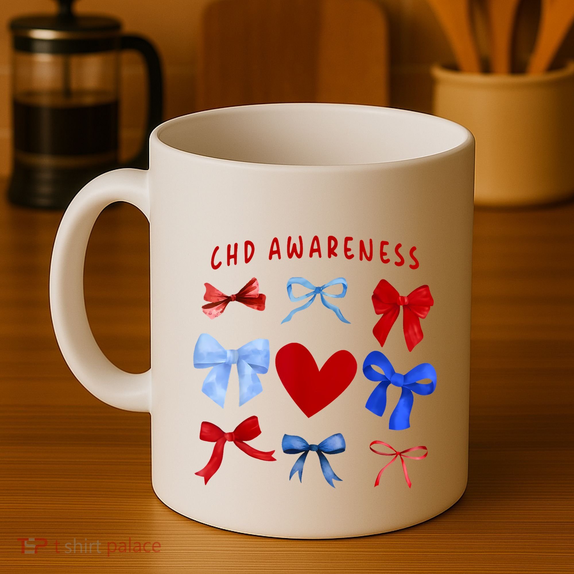 Heart Warrior Chd Awareness Heart Disease Coquette Bow Coffee Mug
