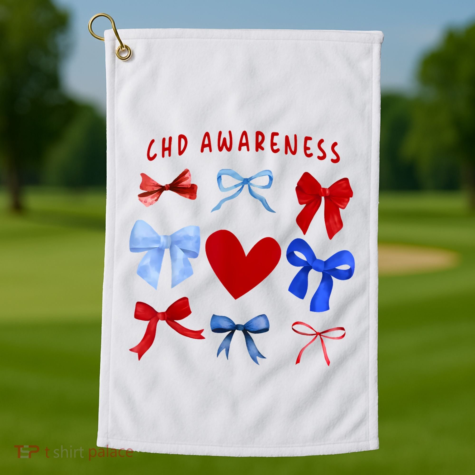 Heart Warrior Chd Awareness Heart Disease Coquette Bow Golf Towel