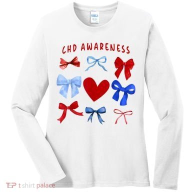 Heart Warrior Chd Awareness Heart Disease Coquette Bow Women's Long Sleeve Shirt