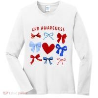 Heart Warrior Chd Awareness Heart Disease Coquette Bow Women's Long Sleeve Shirt thumb 0
