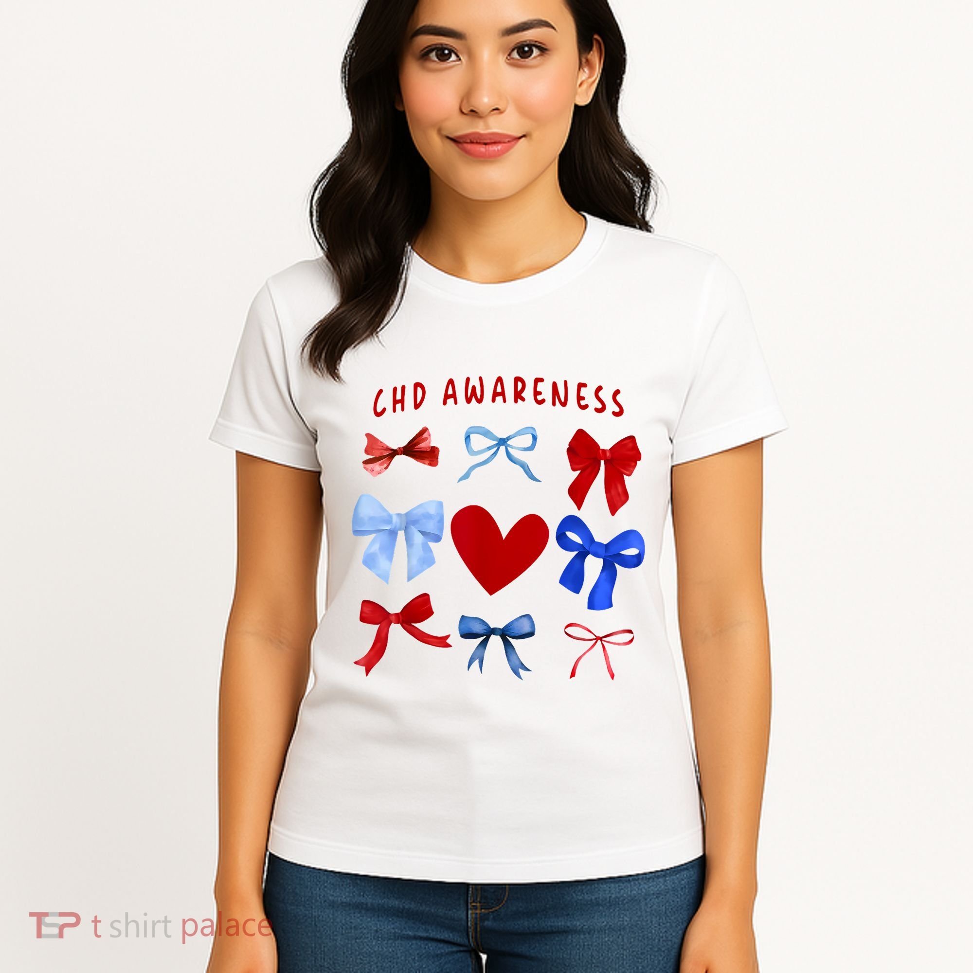 Heart Warrior Chd Awareness Heart Disease Coquette Bow Women's T-Shirt