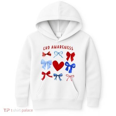Heart Warrior Chd Awareness Heart Disease Coquette Bow Kids Hoodie