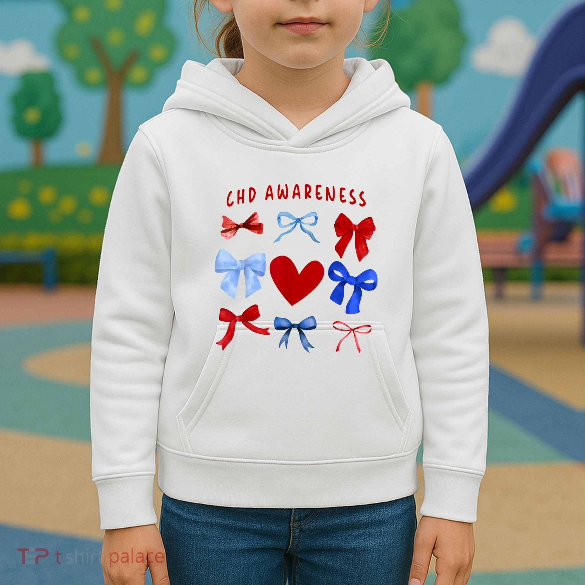 Heart Warrior Chd Awareness Heart Disease Coquette Bow Kids Hoodie