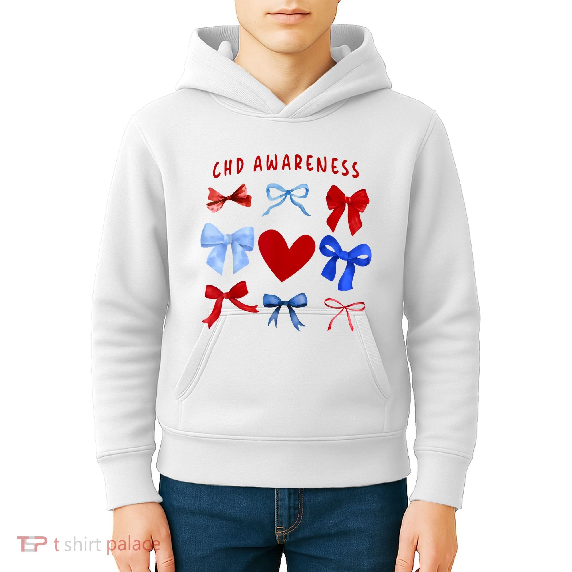 Heart Warrior Chd Awareness Heart Disease Coquette Bow Kids Hoodie