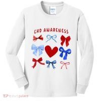 Heart Warrior Chd Awareness Heart Disease Coquette Bow Kids Long Sleeve Shirt thumb 0
