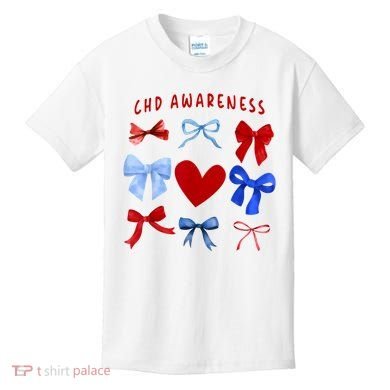 Heart Warrior Chd Awareness Heart Disease Coquette Bow Kids T-Shirt