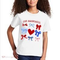Heart Warrior Chd Awareness Heart Disease Coquette Bow Kids T-Shirt thumb 2