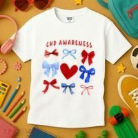 Heart Warrior Chd Awareness Heart Disease Coquette Bow Kids T-Shirt thumb 3