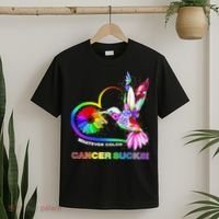 Hummingbird Whatever Color Cancer Sucks Fight Cancer Ribbons T-Shirt thumb 2